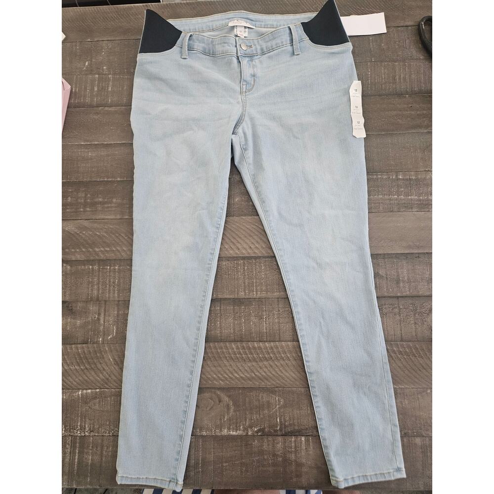 Ingrid & Isabel Maternity Jeans Size 12 Skinny Light Blue Side Stretch Panel NWT